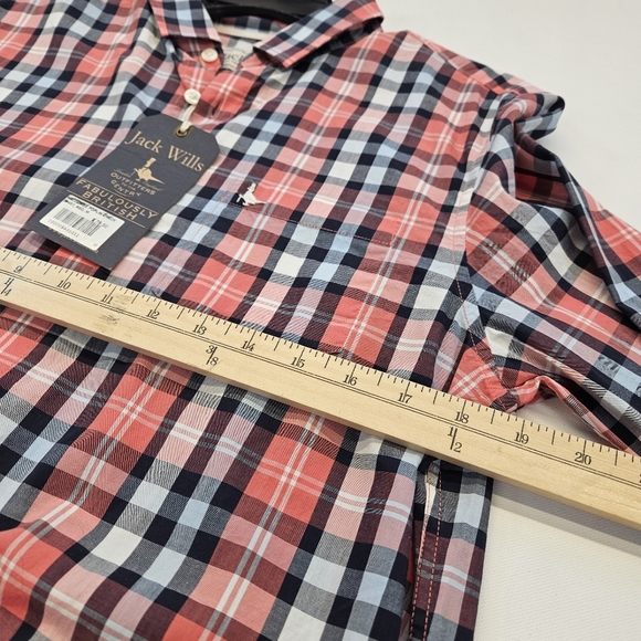 Jack Wills Plain Poplin Red White Shirt Long Sleeve Size Medium Brand NWT - Picture 8 of 10